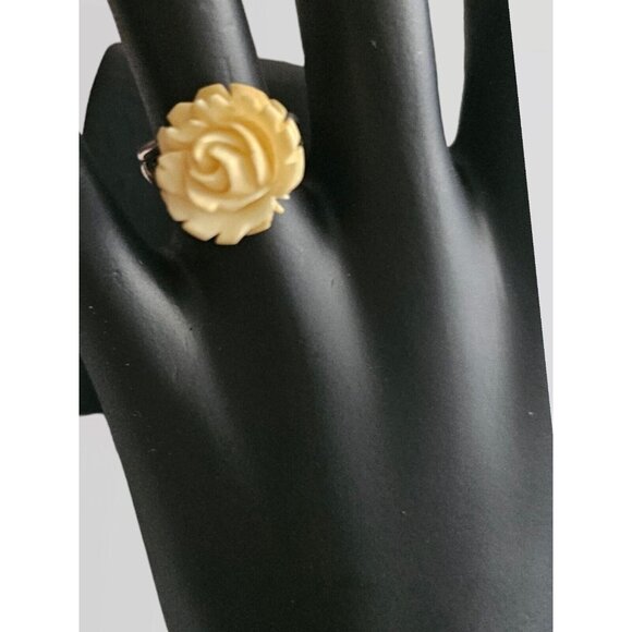 BEAU STERLING CREAM ROSE CELLULOID Ring VINTAGE ESTATE JEWELRY Size 6 RARE 925 - Picture 8 of 12